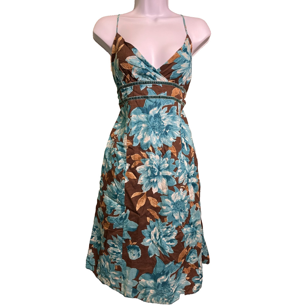 NWT Speechless Surplice Dress Juniors 11 Brown Blue Floral Y2K Spring Bloomcore
